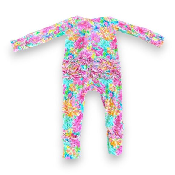 Gigi and Max Neon Floral Bamboo Ruffle Zippy "Stephanie" 3-6 Months - Picture 2 of 3